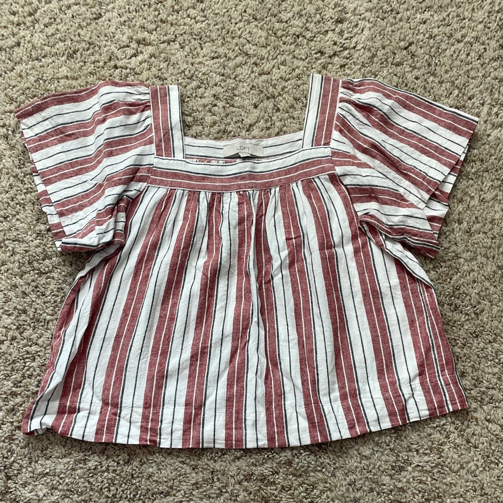 LOFT Red and White Striped Blouse